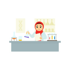 Muslim Women in Science 1 in Laboratory Holding Paper and Beaker