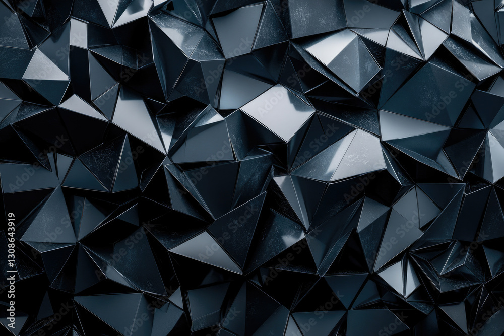 Aufkleber Abstract dark background with a complex pattern of glossy, black, triangular shapes.