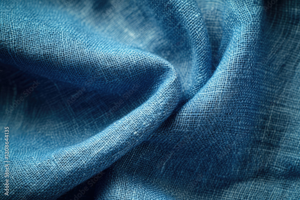 Poster close-up of textured blue fabric, showcasing its woven structure and soft drape.