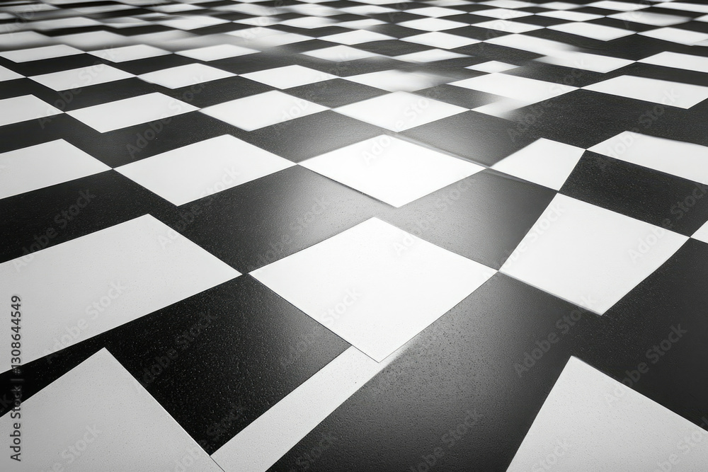 Aufkleber a perspective view of a black and white checkered floor, creating an illusion of depth and pattern.