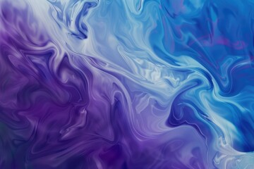 Fototapeta premium Liquid texture in blue and purple with reflections. Close up abstract photograph. Abstract artwork of blue and purple watercolor mixing together. Macro shot of vibrant color mixing together. AIG51.