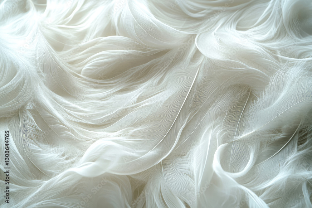 Poster soft, white feathers create a dreamy, textured background, swirling in elegant patterns.