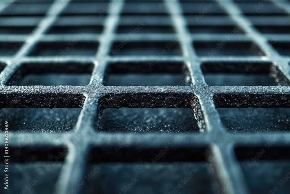 Aufkleber Close-up of a dark, metallic grid pattern, showing texture and depth of field.