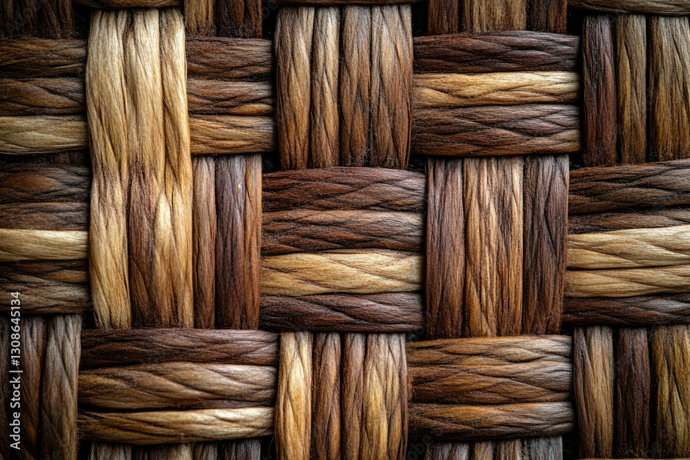 Poster Intricate woven texture of brown and beige strands creating a dense, patterned surface.