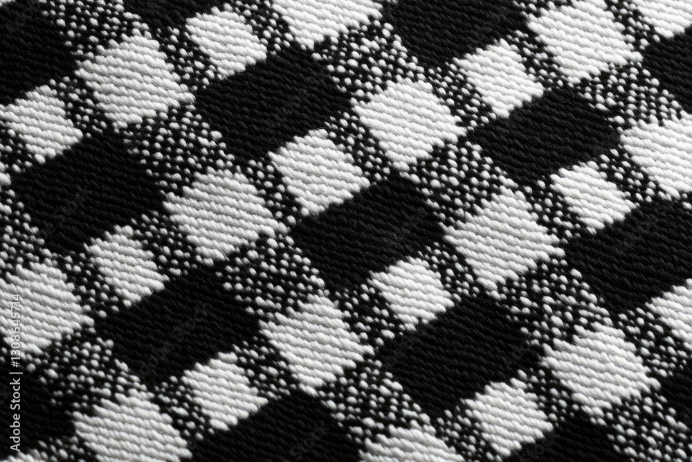 Poster close-up of black and white checkered fabric with a textured weave.