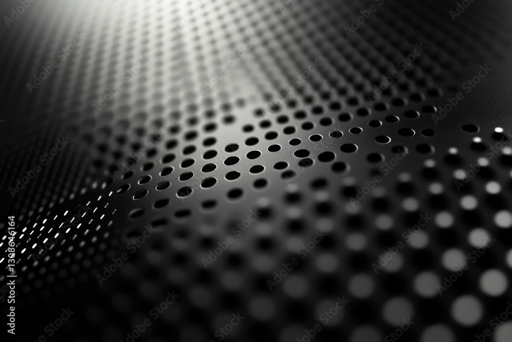 Poster Abstract image of a dark metallic surface with a pattern of regularly spaced round holes.