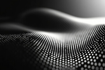 Abstract grayscale wave of dots, digital rendering, modern, elegant, and flowing.