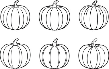 Set of Pumpkin Outline Vector Illustrations for Halloween and Fall Designs