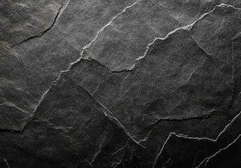 Textured Black Slate Background with Natural Crevices and Lines for Use in Elegant Design Projects, Wallpapers, and Creative Materials