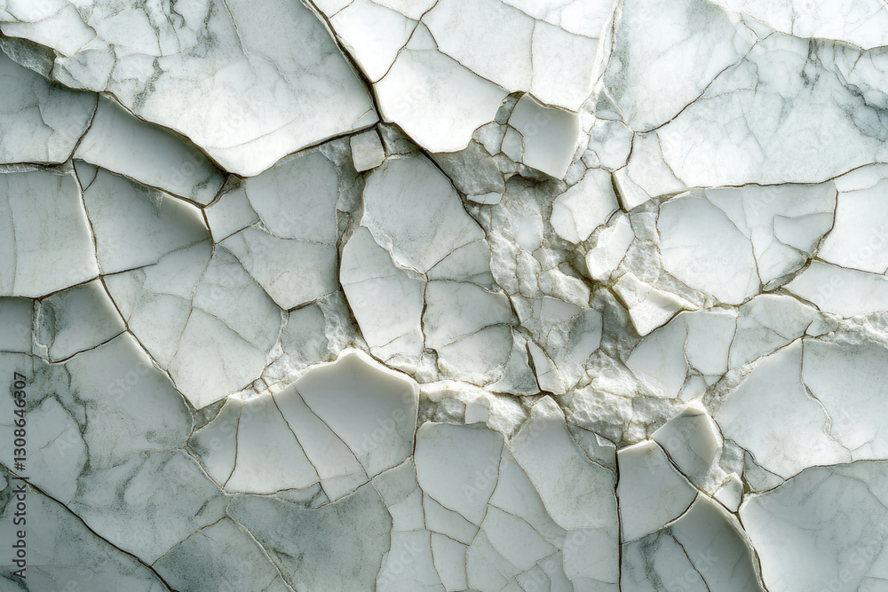 Poster close-up of cracked white marble surface showing intricate fracture patterns.