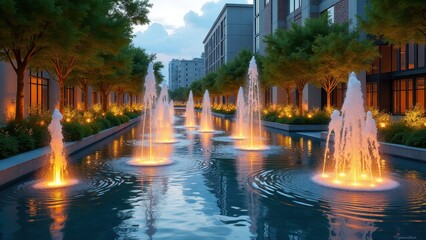 Sustainable design themes, A dazzling urban park from upcycled materials with solar-powered fountains and LED installations