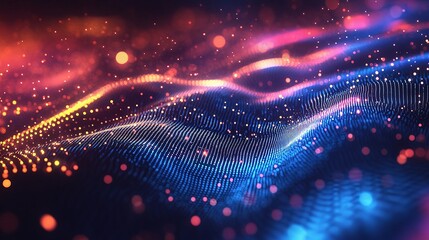 Abstract Technology Background with Glowing Lines and Particles