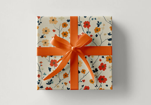 Realistic Gift Box Mockup with Elegant Ribbon, Festive Wrapping, and Holiday Packaging for Branding and Presentations