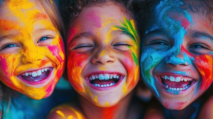 Obraz premium Happy Children Painting with Colorful Smiles