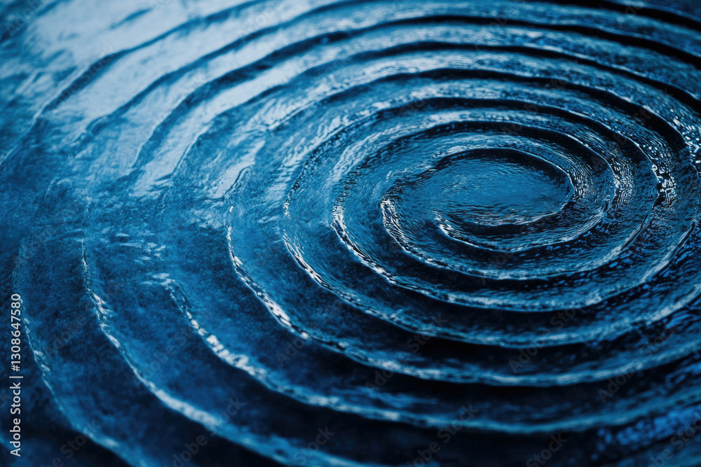 Poster concentric ripples expanding outwards on a dark blue water surface, creating a mesmerizing pattern.