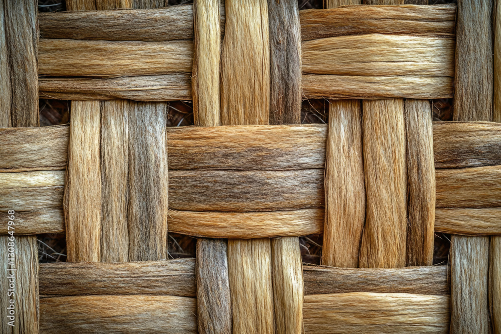 Poster intricate woven texture of natural fibers, showcasing a complex pattern of interwoven strands.