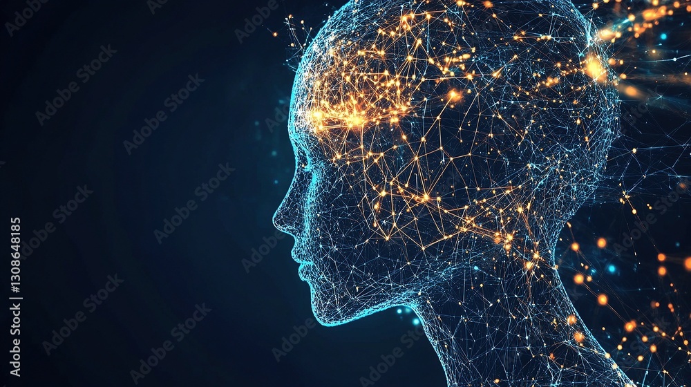 Poster conceptual visual representation of artificial intelligence in profile
