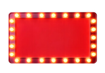 Marquee frame with retro light bulbs. Vintage red light sign boarder for casino, broadway billboard, circus or movie cinema. Rectangle bright signboard for ads, promotion and sale with copy space