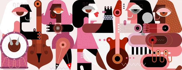 Selbstklebende Fototapeten Abstraktion Kunst Retro style graphic illustration of jazz band playing music at concert.  ©  danjazzia