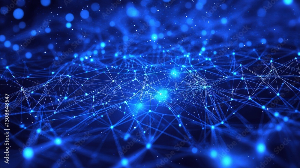 Poster blue abstract technological network grid lines with depth and scale