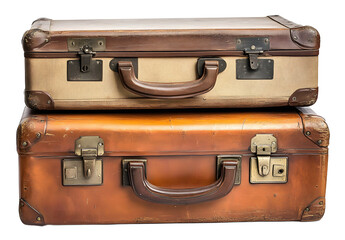 Old suitcases isolated on transparent or white background, png