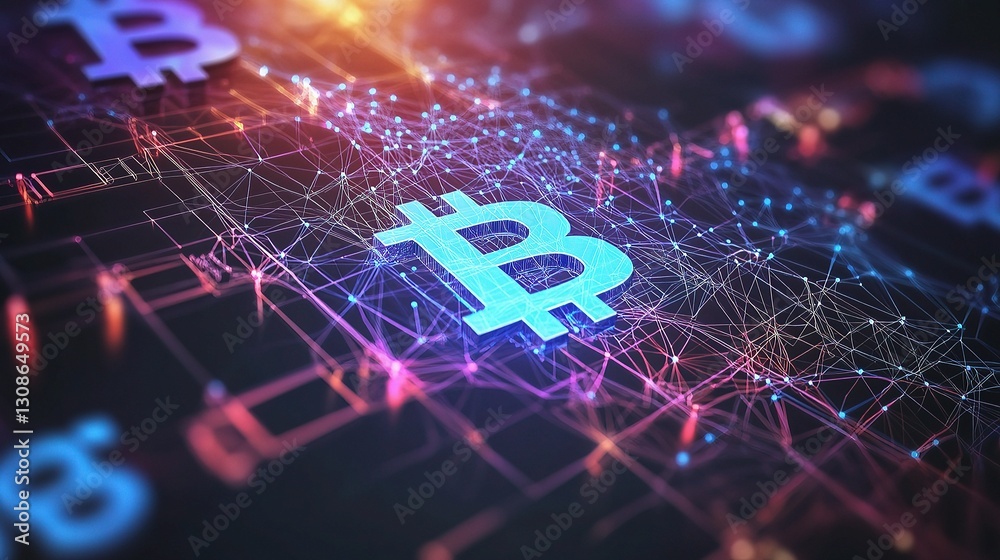 Poster colorful digital network concept with blockchain elements in background
