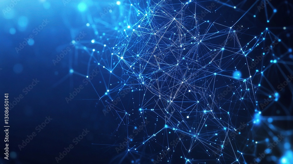 Poster abstract blue background with interconnected lines and patterns