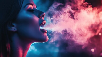 Fototapeta premium Woman Talking with Sound Coming Out of Her Open Mouth 