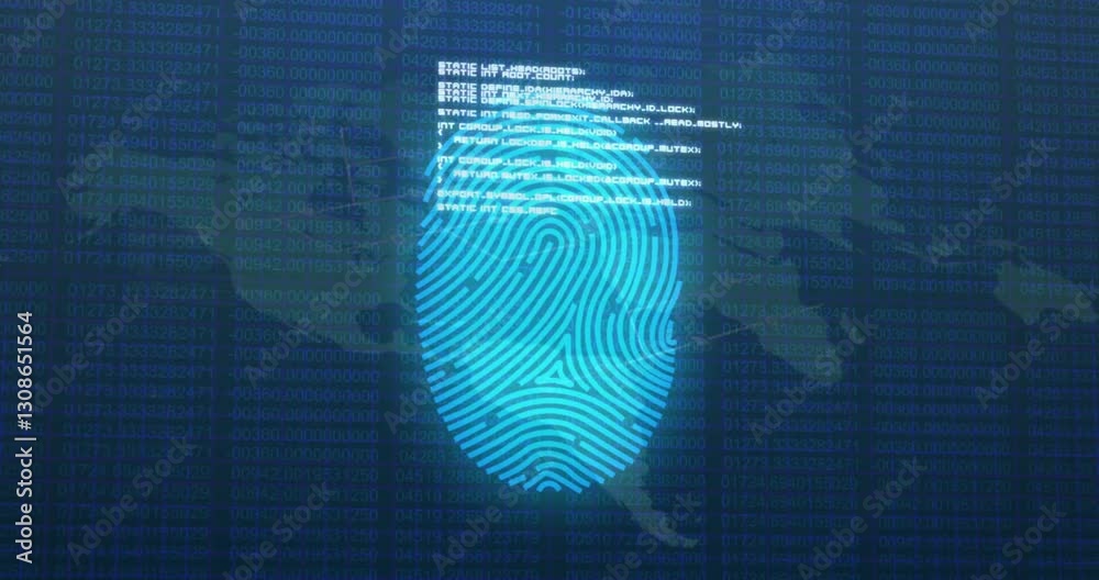 Aufkleber scanning fingerprint with digital data and animation overlaying world map