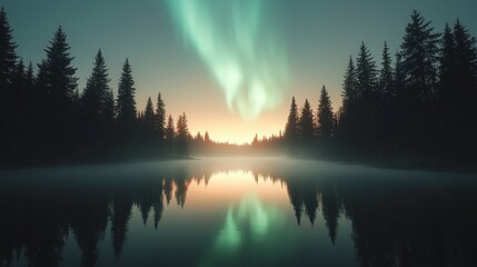 Twilight aurora dance over north pole lake travel experience snowy landscape serene viewpoint light reflection