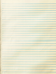 Naklejka premium Vintage Lined Paper: A close-up shot of a textured, antique paper, with horizontal blue lines, perfect for writing or creating a retro-themed design.