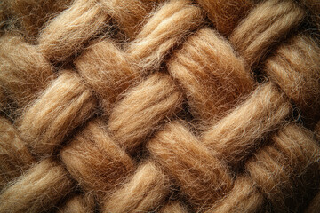 Fototapeta premium Close-up of a light brown woolen textile, showing the texture and weave of the fabric.