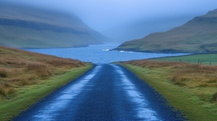 Misty Faroe Islands Road to Fjord