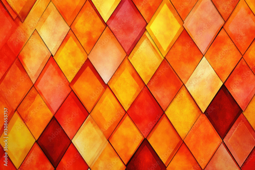 Poster abstract background with warm-toned diamond shapes in varying shades of orange and red.