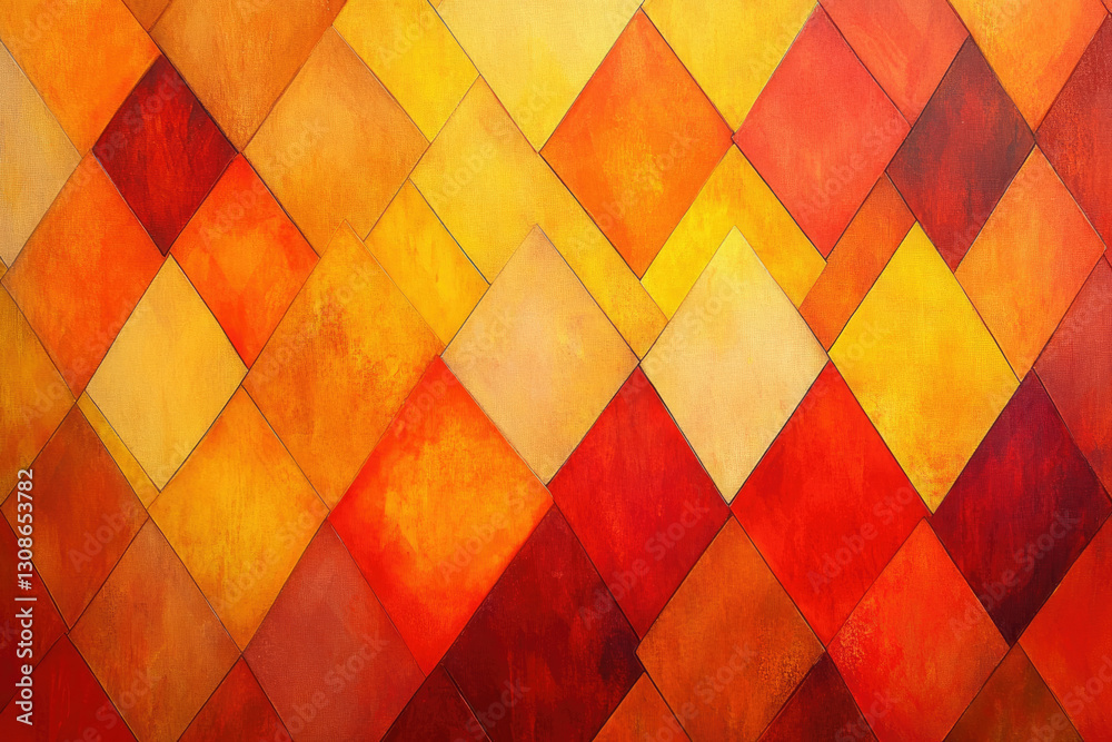 Aufkleber abstract artwork featuring a geometric pattern of warm-toned diamond shapes in shades of orange and 