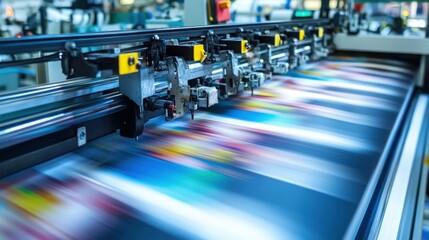 Modern printing press produces multi colored printouts accurately