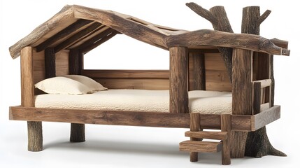 The Ultimate Playhouse Bed: This enchanting wooden bed resembles a whimsical playhouse and embodies a cozy dream. The room features a dreamy vibe of a child's sanctuary. 