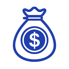 Blue outlined money bag icon