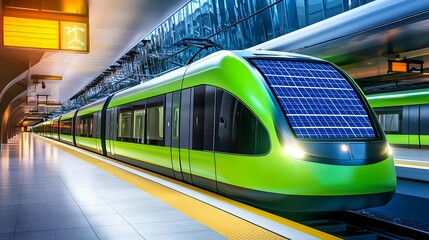 Fototapeta premium Eco-Friendly Solar Powered Train at Station - Sustainable transport.