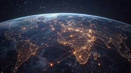 Naklejka premium Digital Representation of a Global Network with Bright Connections