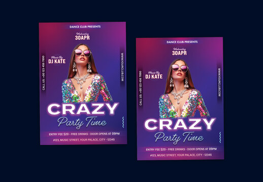 Crazy Party Night, Editable Flyer or Poster for Club and Upcoming Events.