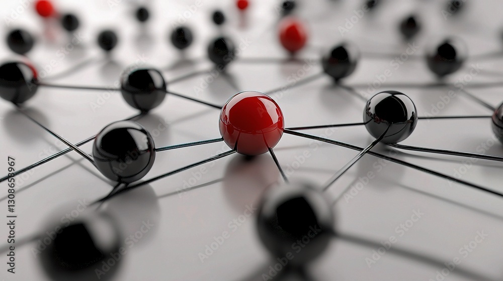 Poster 3d representation of business network with connected nodes and lines
