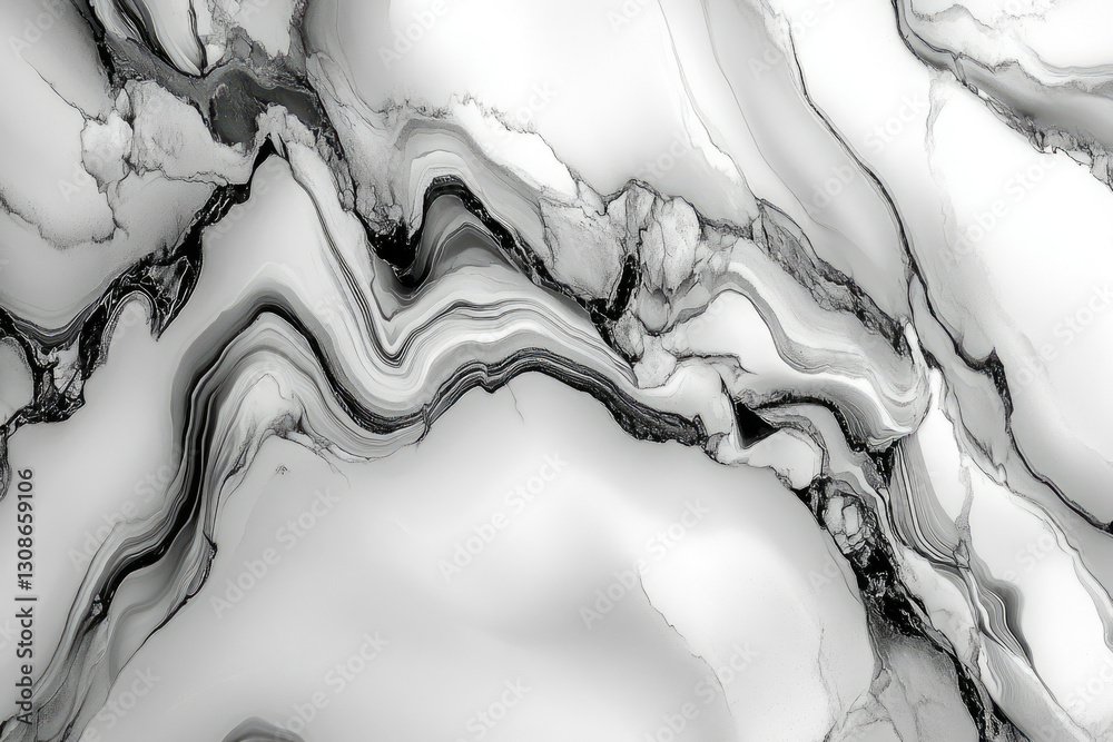 Aufkleber Abstract grayscale marble texture with swirling patterns and flowing lines, creating a luxurious and elegant visual.