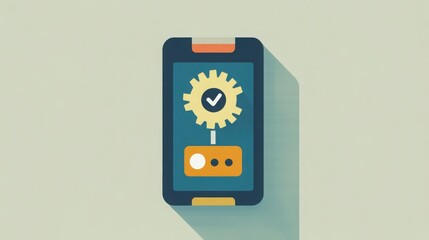 Flat design illustration of an automatic system update, showing a gear symbol and progress loading bar on a device