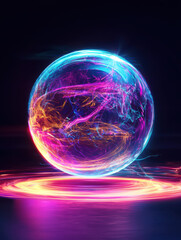 Enigmatic Energy Sphere: A captivating depiction of an energy sphere, radiant with vibrant hues, floating in a surreal space