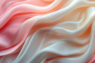 Fototapeta premium Soft, flowing fabric in pastel pink and white ombre, creating elegant, wavy texture.