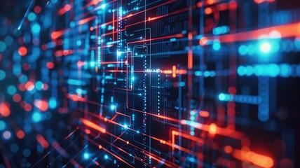 Abstract digital shape or line and technological cyber style particle design connect in surreal electronic shape designing. High tech scenery express mysterious pattern perfect for wallpaper. AIG53.