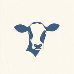 Obraz premium Stylized cow logo represents dairy farm branding with minimalist design in soft blue and white colors