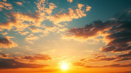 Fototapeta premium A lovely sunset or sunrise sky. Soft clouds and a bright sun. 