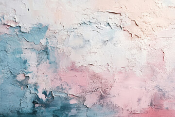 Obraz premium Abstract art featuring textured, pastel hues of pink, blue, and white, creating a calming and dreamy atmosphere.